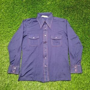 Vintage 70s Dagger Collar Shirt Mens S Kmart Disco Cowboy Contrast Stitch